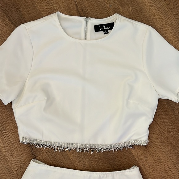 Lulu’s “Sparkle Hour” White 2pc Set With Rhinestones - Picture 2 of 5